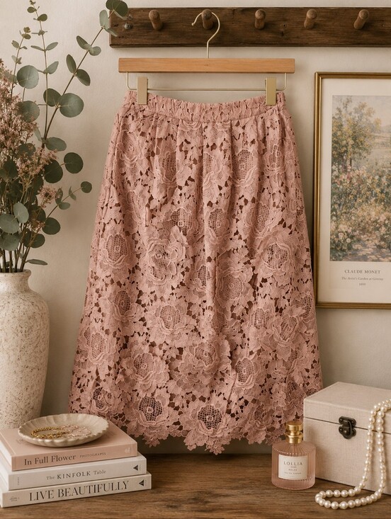 Moulinette Soeurs Dresses & Skirts - Moulinette Soeurs Anthropologie Blush Floral Lace Midi Skirt Romantic